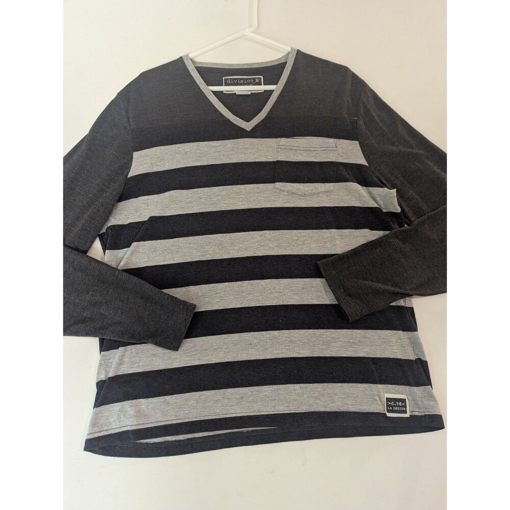 Division E Shirt Mens XL Black Gray Long Sleeve Graphic Cyber Y2K Grunge Thermal